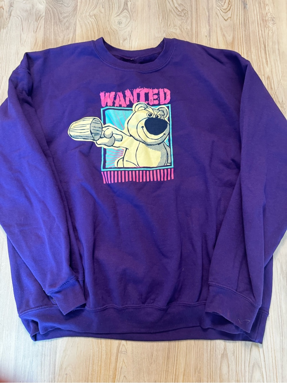 Disney Lotso Purple Crewneck Sweatshirt with Yellow Bear Graphic